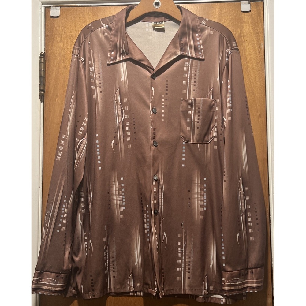 Vintage Stuart Mann Disco Shirt Geometric Saturday Night Fever 60s 70s Mens XL